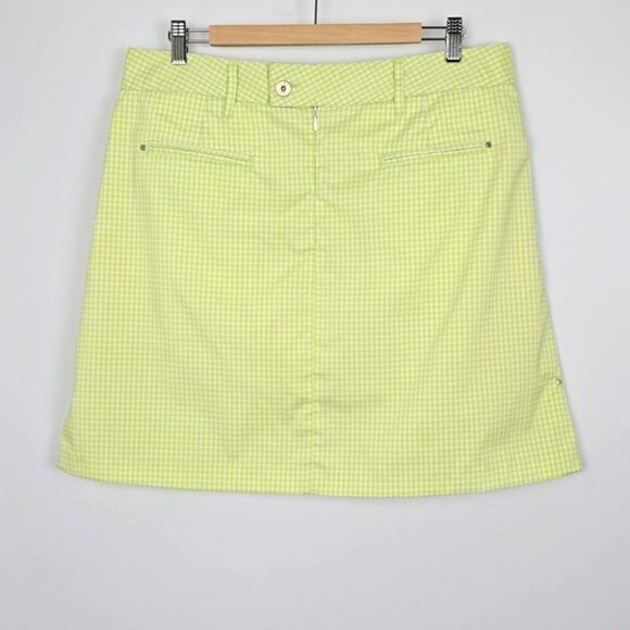 Abacus Women's Skirt Skort Lime Green White Micro Plaid Stretch Size 42/12 Reg - Picture 2 of 16